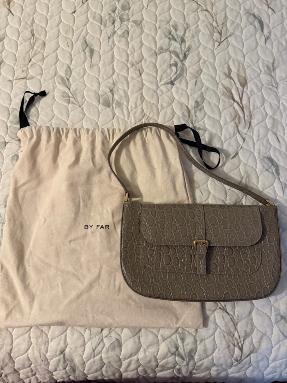 BY FAR Taupe Croc-Embossed Miranda Bag